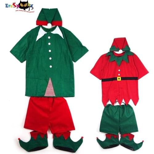Eraspooky Simple New Year Clothes Adult Kids Christmas Elf Cosplay Santa Claus Helper Costume Carnival Party Family Fancy Dress