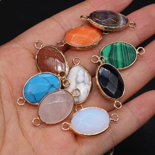 2Pcs Natural Stone Connector Section Egg-Shaped Semi-Precious For Jewelry Making DIY Necklace Bracelet Anklet Accessory