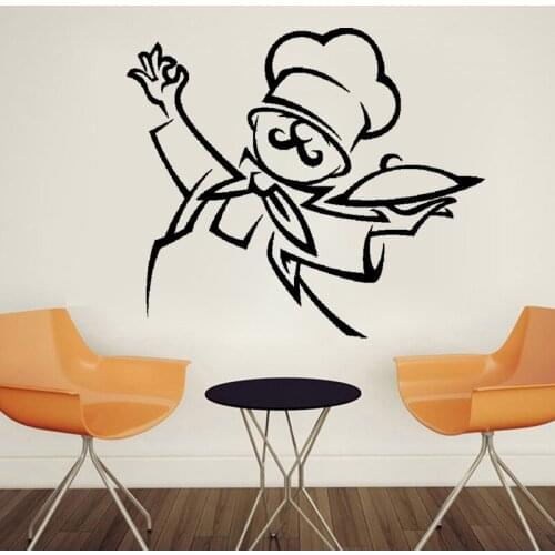 KUCADA cartoon chef wall sticker for home decoration kitchen decal diy wallpaper black decor WP1585