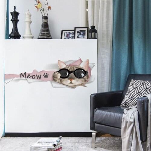 Cute Cartoon Meow cat wall sticker for living room Cabinet door home decoration mural art Decals wallpaper door wall stickers