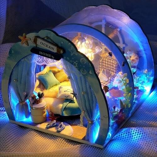 DIY Miniature Doll House Furniture Undersea Villa Ocean Room Kit Children With Light 3D Dollhouse Toy For Children Birthday Gift