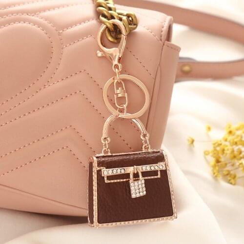 Fashion Jewelry Creative Leather Bag Keychain Crystal Handbag Metal Car Keychain Female Bags Accessories Keyring Pendant Present