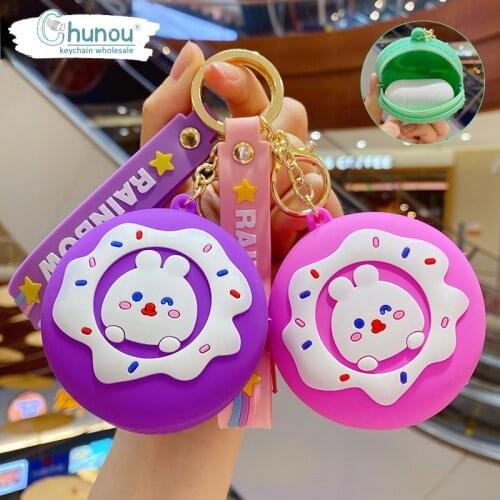 Cartoon Fashion Donut Bunny Coin Purse Keychain Creative Cute CharmKeychain Ladies Bag Mobile Phone Creative Small Gift Keychain