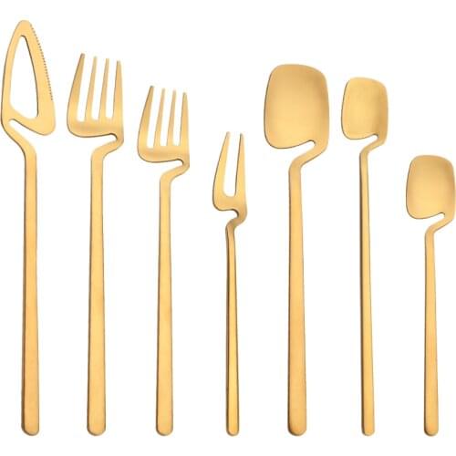 Flatware Cutlery Set Wesrern Tableware Gold Matte Dinnerware Kit Fruit Fork Dinner Knife Ice Spoon Silverware Set For Kitchen