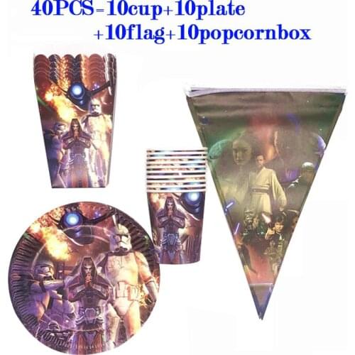 40/80pcs Star Wars Party Supplies Set Kids Disposable Cups Plates Popcorn Box Banners Star Wars Theme Birthday Party Decorations