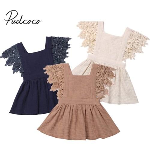 2019 Brand New 0-3T Newborn Toddler Kids Baby Girl Summer Dress Lace Petal Sleeveless Backless Belt Sundress Cotton Solid Dress