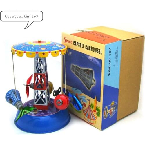 Classic Tin Wind Up Clockwork Toys space capsule carrousel Wind-up Tin Toy For Children Adults Educational Collection Gifts