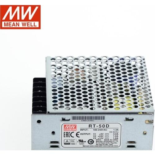 Original MEAN WELL RT-50D 50W Triple Output Switching Power Supply 110V/220V AC to 5V 24V 12V DC 3A 1A 1A Power Unit Transformer