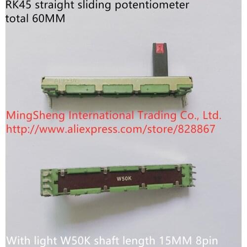 Original new 100% RK45 straight sliding potentiometer 60MM with light W50K shaft length 15MM 8pin (SWITCH)