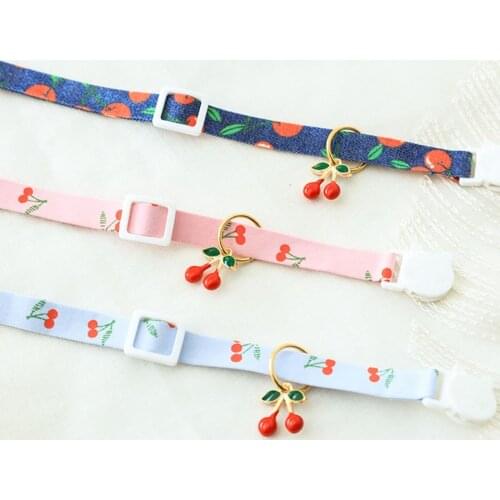 Cute Cat Collar Breakaway with Cherry Pendant Adjustable Safety Kitten Collar for Pets and Samll Dogs(Pink/Blue)