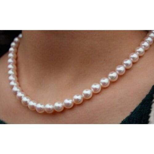Free shipping GENUINE 18"8-9mm natural South Sea white Pearl Necklace 925silver