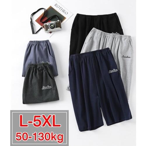 Plus Size 5XL Mens Pajamas Summer Short Casual Pure Cotton Sleep Bottoms Solid Color Loose Man Home Costumes Sleepwear Pants