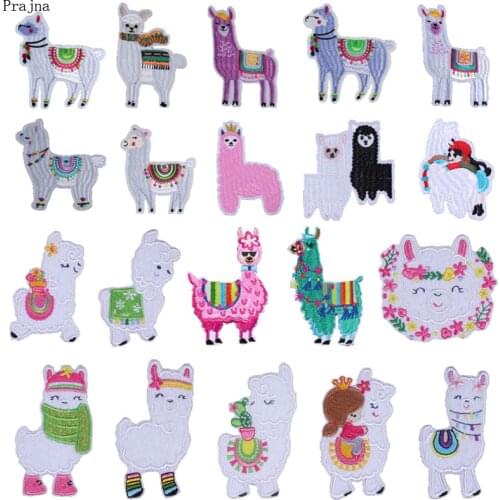 Prajna DIY Iron On Patches Cartoon Cute Alpaca Sheep Embroidered Patches Tshirt Fabric Patch Applique Stickers On Clothes Stripe