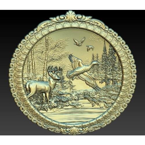 Deer decor picture 3D relief STL model for cnc router carving and engraving artcam aspire