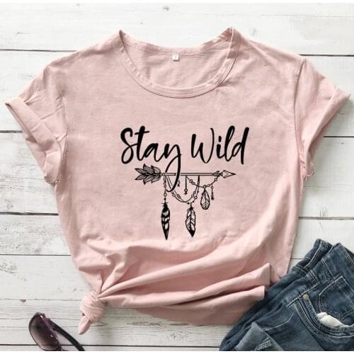 Stay Wild T-shirt Stylish Women Boho Tshirt Vintage Summer Short Sleeve 90s Graphic Camping Tee Shirt Top vestido Dropshipping