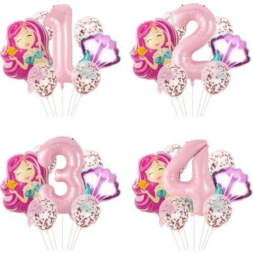Little Mermaid Party Balloons Number Foil Balloon Kids Happy Birthday Party Decoration Supplies Baby Shower Decor Helium Globos