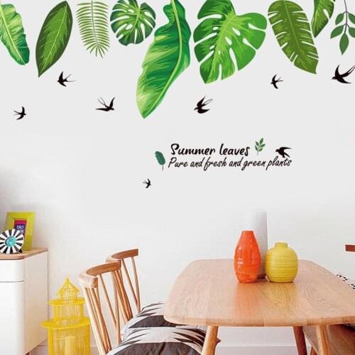 Green Monstera Wall Stickers For Living Room Home Decoration Background Decal Pvc Plane Leave Mural Door Diy Wallpaper Rushed