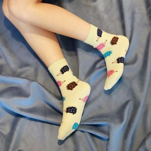 Women Girls Winter Warm Cotton Long Socks Cartoon Hedgehog Pattern Lovely Casual