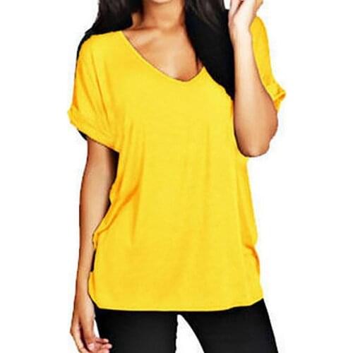 Summer Women T-Shirt Casual V-neck All-match Solid Color Short Sleeve Loose T Shirt Tops Women Clothing Street Wear Female Top