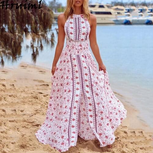 Dresses For Women Sleeveless High Waist Backless Party Sexy Dresses Hem Split Big Swing Beach Holiday Dresses 2020 Vestido Boho