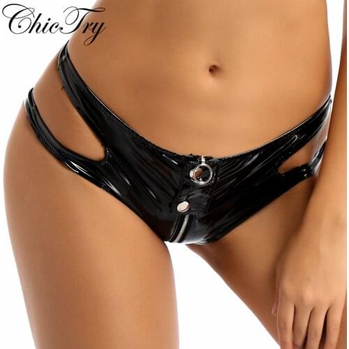 Womens Ladies Sexy Lingerie Panties Wetlook Leather Latex Open Crotch Crotchless Mini Clubwear Briefs Shorts Knickers Underwear