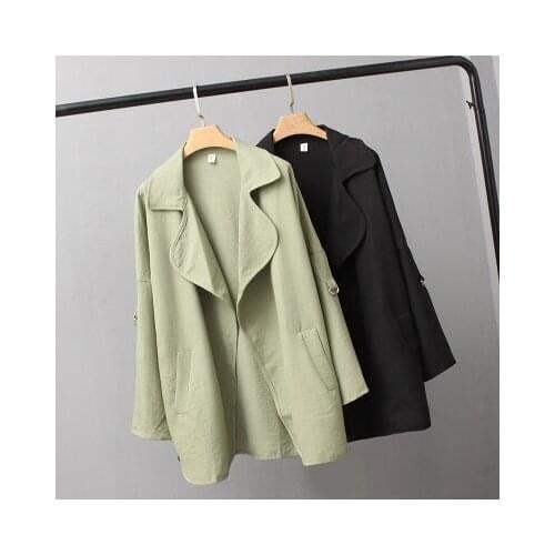 Women Trench Coat Korean Style Spring Autumn Windbreaker Outwear Large Size 5XL Casual Coats Mid-Long ArmyGreen Black Thin Coat