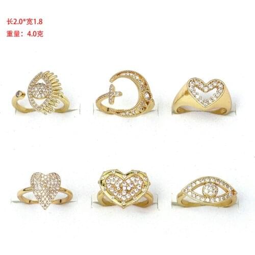 10Pcs Trendy Unique Designs Eyes Moon Star Heart CZ Finger Rings Gold Color Brass Jewelry For Women