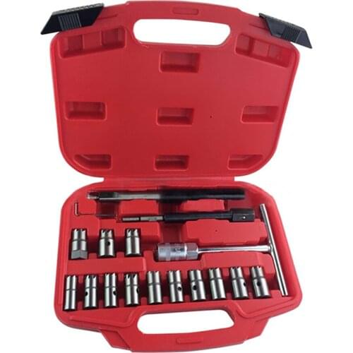 17pcs Injector Cutter Seat Tools Remover Universal Injector Remover Diesel Injector Seat Cleaner Carbon Remover Cutter Car Tool