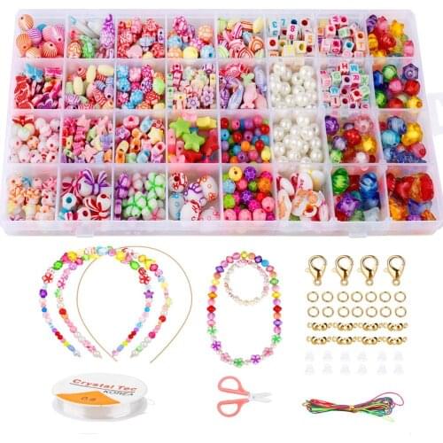 32 Grids Jewelry Making DIY Beaded Bracelets Necklaces String Colorful Acrylic Beads Set Box Toy Threading Educational Gift