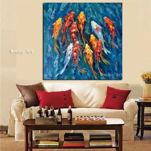 Large best Handpainted Goldfish Oil Painting Modern Animal Fish carp Painting For Home Decoration Wall Art Chinese koi Picture