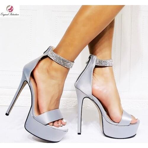 Summer Sexy Women 12cm High Heels Sandals Ladies Crystal Chain Gray Pumps Platform Fetish Sandals Big Size Party Nightclub Shoes
