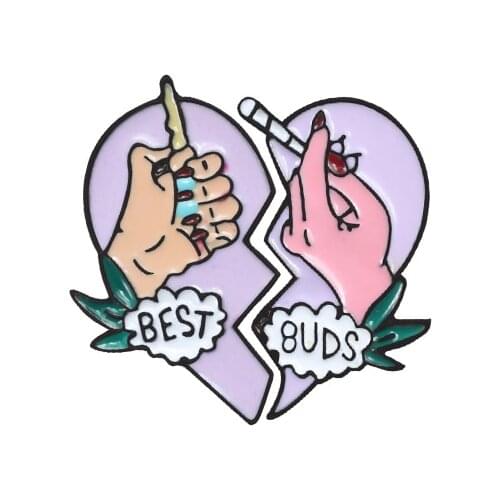 2Pcs/set BEST BUDS Broken Heart Enamel Pins Purple Pink Badge Cigarette Lighter Brooches Women Lapel Pins For Best Friends