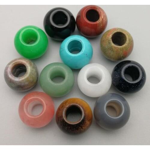 20MM Fashion mixed natural stone big hole beads for Jewelry making 12pcs charm for bracelet Earrings accessories Free shipping