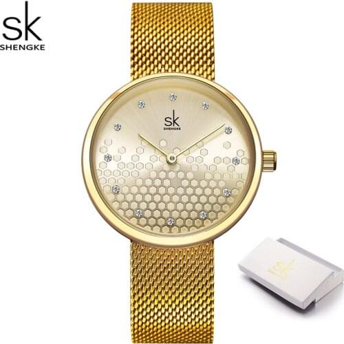 Shengke Luxury Quartz Watches Stainless Steel Ladies Crystal Wristwatch Reloj Mujer Waterproof SK 0125 Fashion Watches For Women