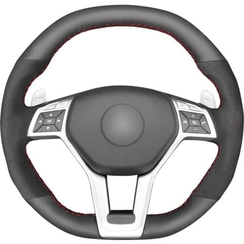 Black Suede Leather Car Steering Wheel Cover For Mercedes-Benz A45 CLA45 C63 E63 CLS63 SLK55 SL 63 65 GLA45 AMG 2012-2015