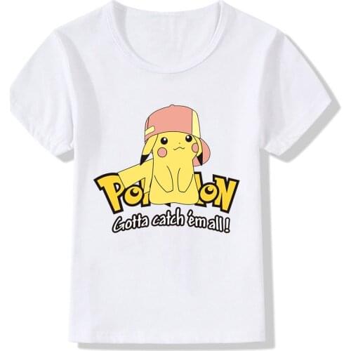 Pokemon Kids T-Shirts White Modal Short-Sleeved Kawaii Pikachu Psyduck Charmander Print T Shirt Boys Girls Children Clothes Tops