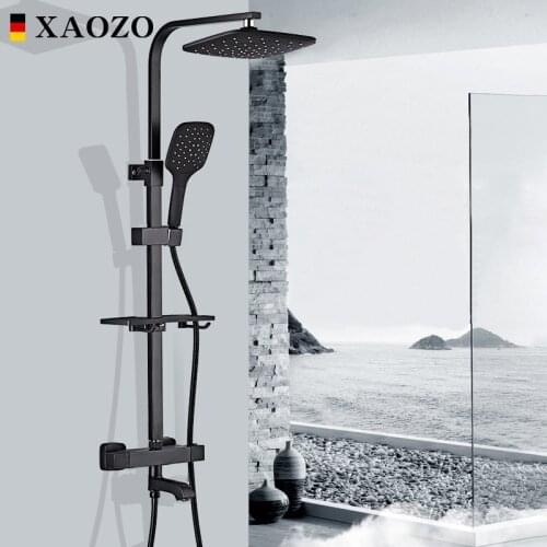 Bathroom Shower Set Themostatic Rain Waterfall Brass Shower Faucets Set Head Bath black Mixer with Hand Shower Faucet Rainfall