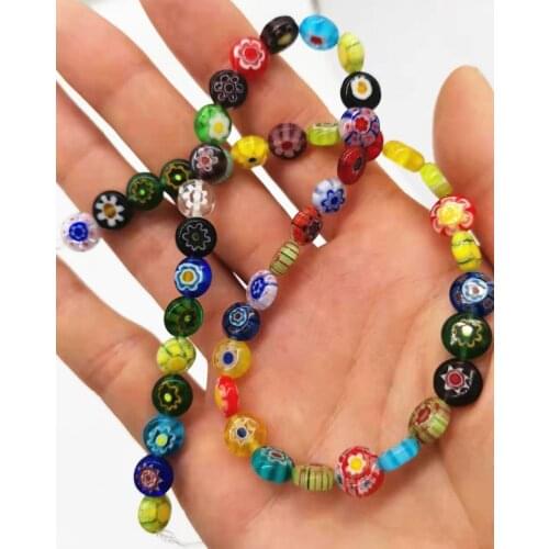 Double Sizes Lampwork Glass Round Flat Shape Coins Loose Beads For DIY Necklace/Bracelet/Earring Handmade 23pcs beads 8/10mm