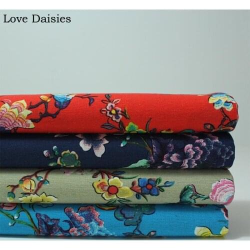 Cotton/linen ethnic style Magnolia flower PRINTED fabrics for DIY APPAREL dress craft curtain tablecloth cushion handwork decor