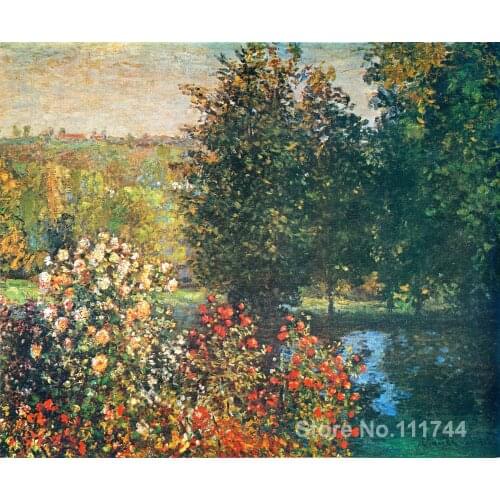 Landscape paintings Roses in the Hoshedes Garden at Montregon by Claude Monet canvas art High quality Hand painted