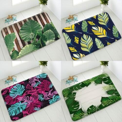 Tropical Green Leaves Plants Bathroom Non-Slip Mat Monstera Palm Leaf Indoor Floor Pads Entrance Doormat Absorbent Home Carpet