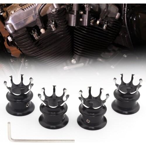 4Pcs Aluminum Engine Topper Cover Motorcycle Spark Plug Crown Screw Nut Head Bolt Cap For Harley Softail Dyna Sportster