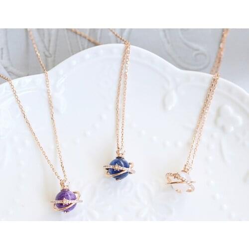LAMOON 925 Silver Necklace For Women Constellation Guardian Stone Natural Gemstone Planet Pendant Gold Plated Fine Jewerly NI150