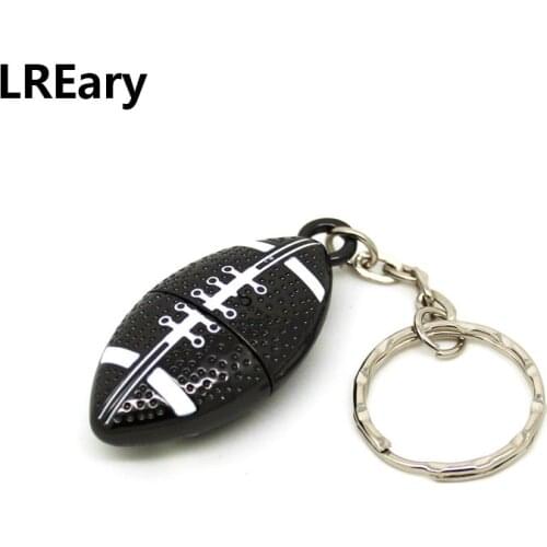 Mini Keychain Pen Drive Black Metal Football Pendrive USB Flash Drive 4G 8G Pen Drive 16G 32G 64G Rugby U Disk Memory Stick