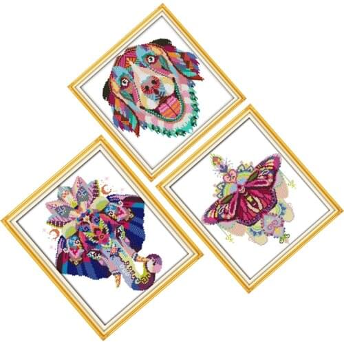 Colorful Animals Cross Stitch Kit Stamped 11CT 14CT Printed Counted Pattern Crafts Decor Thread Canvas Embroidery Needlework Set