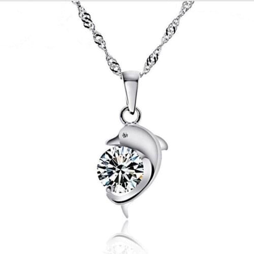 Everoyal Fashion Lady Silver 925 Women Necklace Bijou Female Birthday Gift Romantic Dolphin Pendant Necklace For Girls Jewelry