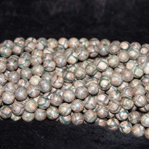 2stands 10mm Green Mystical Stone Necklace Spherical Beads 15.5" Tibetan Dzi Beads Loose Gems Stone Beads Tibetan Gate Beads