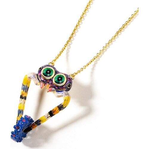 The New Listing of Big-eyed Spider Enamel Glaze Necklace Clavicle Chain Fashion Trend Personality European and American Jewelry