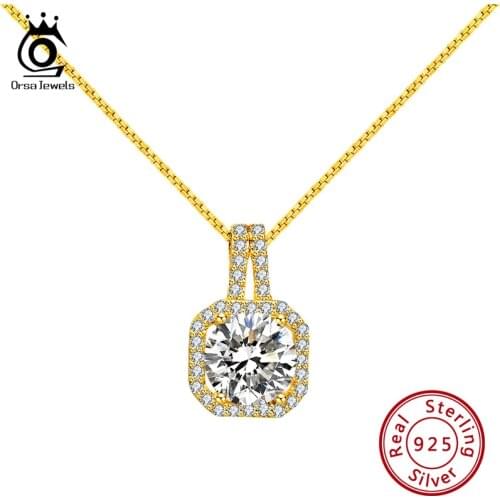 ORSA JEWELS Latest 925 Slide Pendant Necklace For Women Sterling Silver Clear AAAA Zircon Fashion Gift Party Daily Jewelry SN174