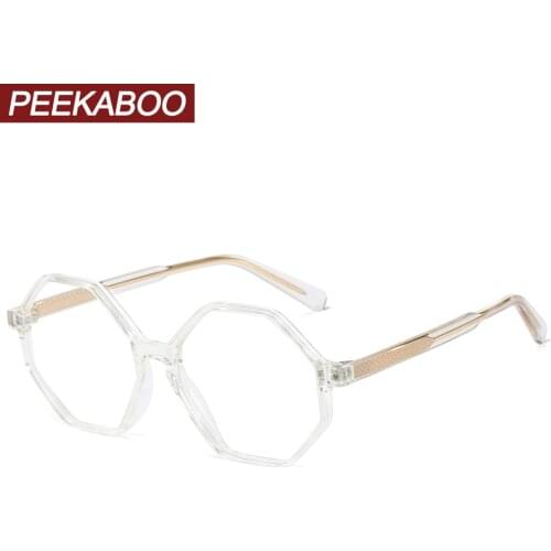 Peekaboo fashion big glasses frame women octagonal tr90 polygonal glasses optical men clear lens transparent black accessories